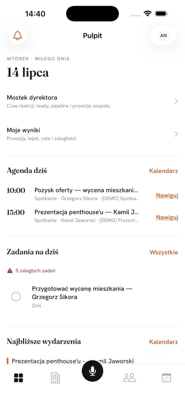 Aplikacja Estalo, ekran Pulpit